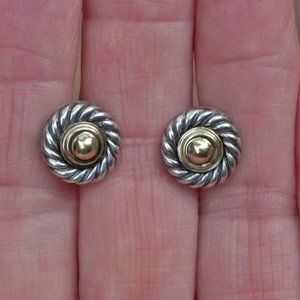 Retired David Yurman Gold Dome Cookie Earrings 14K/925 - DY Backs